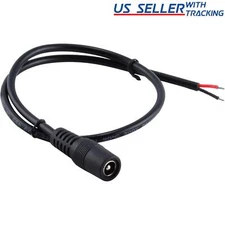 2x DC Power Jack Adapter Plug Female Pigtails 5.5mm x 2.1mm 30cm/12in 12V Port