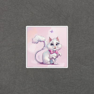 Cute Fluffy White Kitten with Bow Tie Sticker, Adorable Baby Cat Art Print #1344