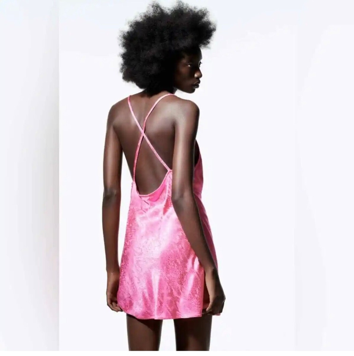 Zara hot pink Jacquard Satin Mini Slip Dress | eBay