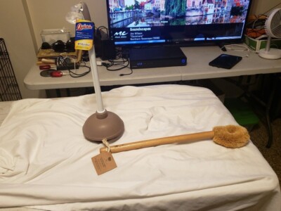 2 FOR 1 PRICE: MICROBAN PLUNGER & TOILET BOWL NATURAL COCONUT FIBER BRUSH-NEW!