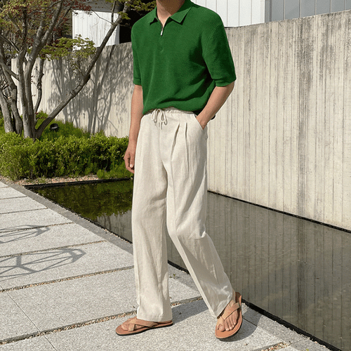 Linen pants for men's summer loose cotton and linen solid color straight leg pan - Foto 6 di 13