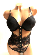 Victoria's Secret Bombshell Cut out Strappy Black Lace Lingerie Teddy Bodysuit M