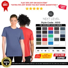 Next Level Apparel 6010 Unisex Triblend Crew Tee Soft Comfort Casual Fit T-Shirt