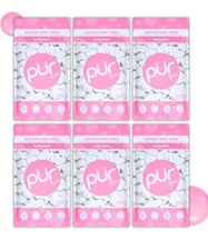 PUR Xylitol Chewing Gum BUBBLEGUM (55 Pieces, 6 Pack) Sugarless Vegan Bubble Gum