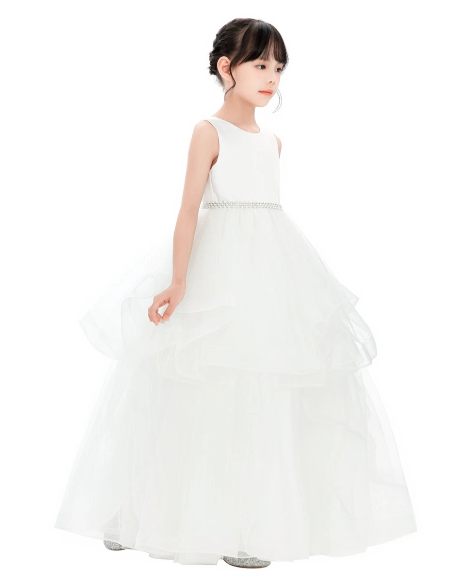 white formal dresses for teens Knee Length Junior Bridesmaid Dress,White Tulle Flower Girl Dress,JB00023, J14 / Skyblue main image 0