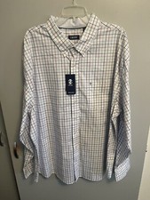 Izod Premium Men  s Big  Tall NWT White Checks Button Front Shirt Size 3XL