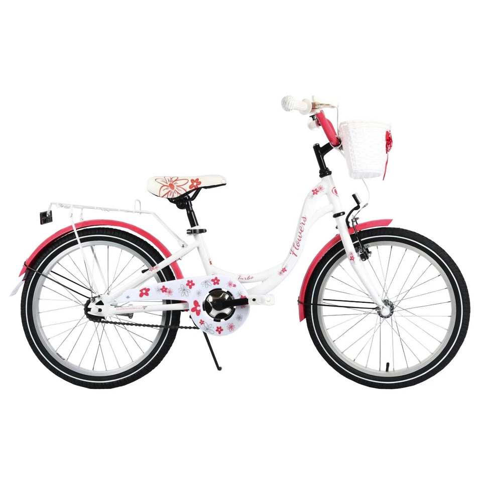 FLOWERS 20" Kinderfahrrad Mädchenfahrrad Fahrrad für Mädchen Kinderrad WEISS-ROT