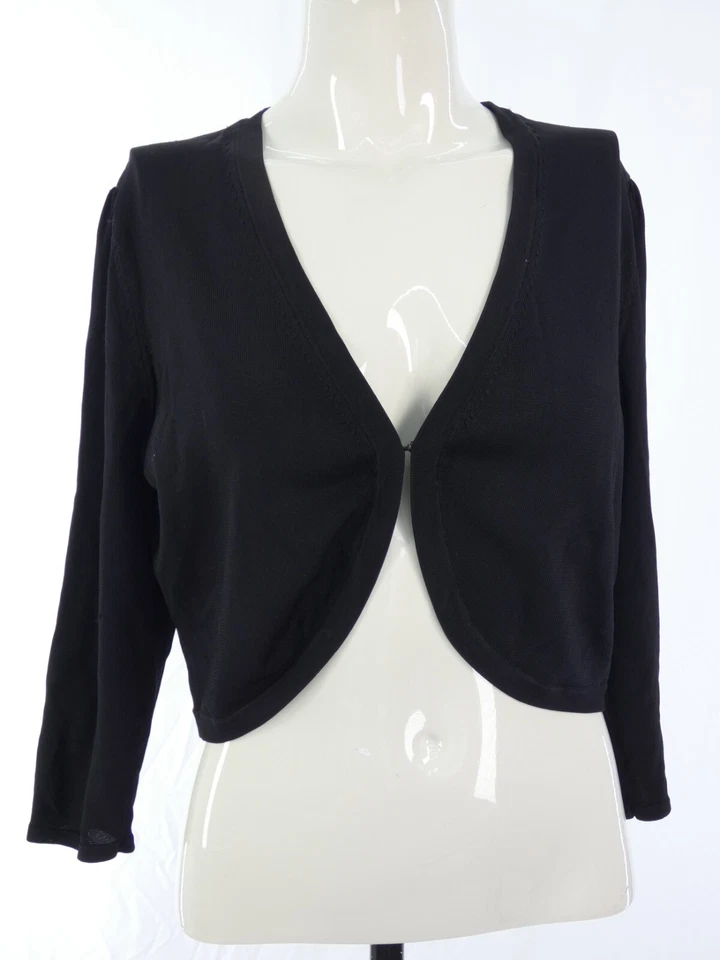 Bolero corto Laura Ashley negro tejido fino manga 3/4 informal talla UK 10 12 Foto 3 de 4