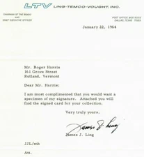 RARE! "Ling-Temco-Vought Founder" James Ling Hand Signed TLS From 1964
