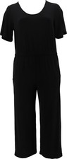 Susan Graver Print Solid Liquid Knit Crop Jumpsuit Black XXS NWOT 736 