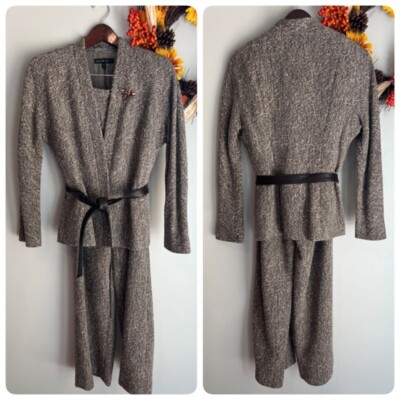 Lafayette 148 Sz 10/12 Belted Leather Blazer Pant Set Tweed Lafayette 148 Sz 10/12 Belted Leather Blazer Pant Set Tweed