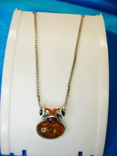 STYLISH STERLING SILVER AMBER SLIDE PENDANT WITH 20" STERLING CHAIN - NICE