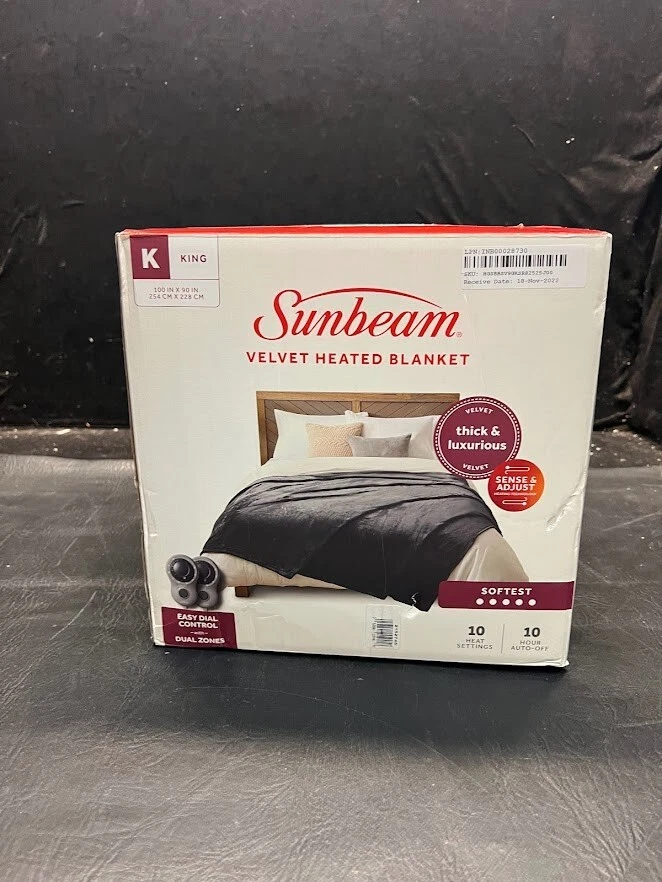 Velvet Electric Bed Heated Blanket Sunbeam King Slate Grey DUAL CONTROLLERS  | eBay