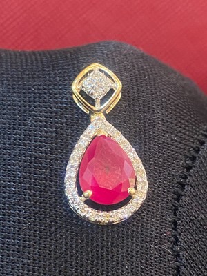 Pendentif 18K Or Jaune Pavé Diamants 0.36ct & Rubis Naturel 1.95ct - Jisha, Neuf