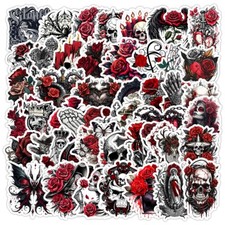50pcs Waterproof Vinyl Stickers Red Gothic Style Skull Luggage Phone Laptop Car