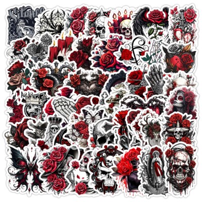 50pcs Waterproof Vinyl Stickers Red Gothic Style Skull Luggage Phone Laptop Car