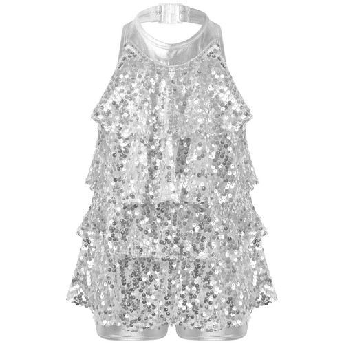 UK Kids Girls Glitter Sequin Dance Leotard Dresses Top with Skirt Set Dancewear - Picture 110 of 256