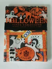 NIP Halloween Sultan's Linens Vinyl Tablecloth 60" Round BOO Pumpkin Cat Ghost
