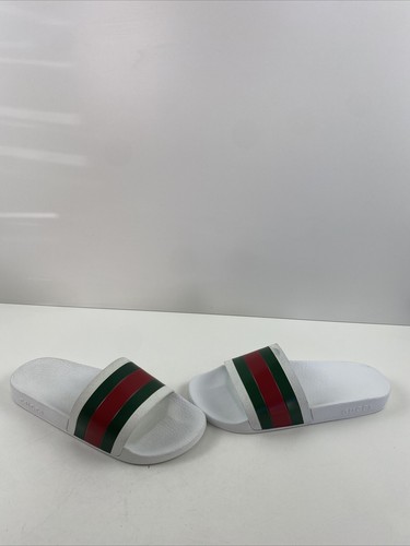 Gucci White Red/Green Web Rubber Slide Sandals Men's Size 8 | eBay