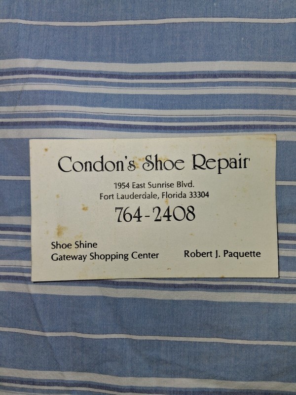 condon's shoe repair Fort Lauderdale business card vintage