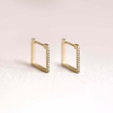1Ct Round Lab Created Diamond Square Huggie Hoop Earrings 14k Yellow Gold Plated