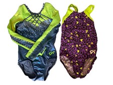 GK Leotard Child S Long Sleeve Rhinestones Competition Glowing Patterned Blue