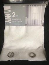 VCNY Home Grommet Emroidery 38” by 84" Window Curtain Panel Pair white