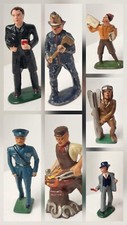 LOT 7 VTG LEAD MANOIL  FIGURES BLACKSMITH SOLDIER MISSILE NEWSBOY OFFICER FIRE