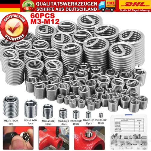 60tlg Metrisch Gewinde Reparatur Einsatz Helicoil Set M3 M4 M5 M6 M8 M10 M12 - Bild 1 von 12