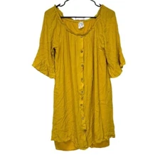 Naïf Mustard Yellow Half Bell Sleeve Button Down Mini Dress Size M