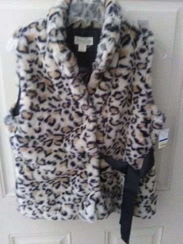 NWT Jake & Anna Sleeveless Vest Jacket XL Animal Print Faux Fur Snap Tie  - Picture 6 of 8