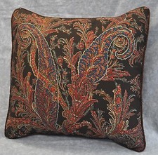 Corded Accent Pillow made w Ralph Lauren Bedford Hunt Brown Paisley Fabric 17"