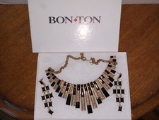 1980s Costume Black  Gold Enamel Necklace  EaringStunning Wearable Art Jewlery