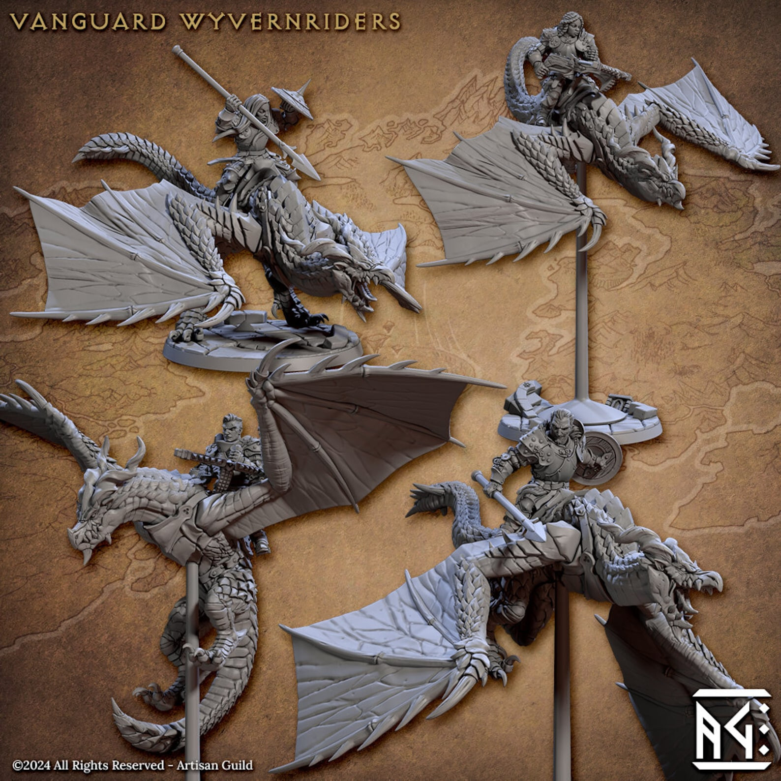 Vanguard Wyvern Riders Vanguard Fighters D&D Miniature Wargaming 3D Printed