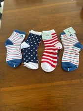 Kid's 4 Pack USA Patriotic July 4th Stars Stripes America Fun Ankle Socks