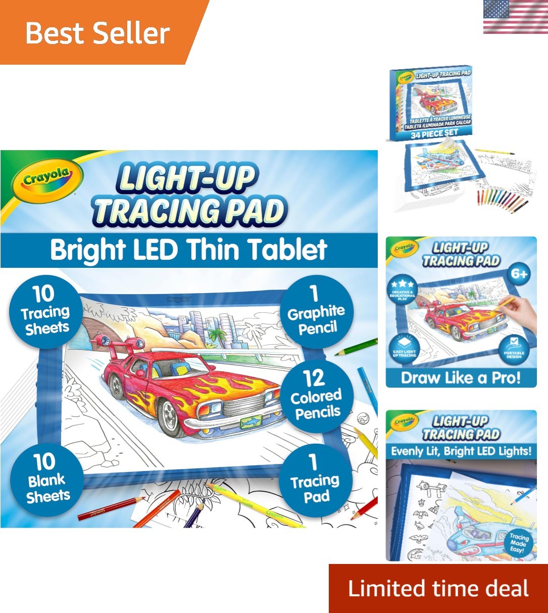 Crayola Blue Light-Up Tracing Pad with Pencils - Perfect for Creative Kids 6+