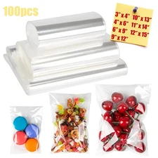 100Pcs Clear Poly Bags OPP Cellophane Plastic Cello Bag Resealable Self Sealing
