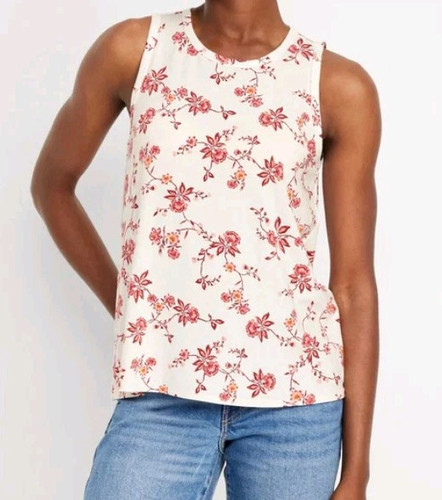 NWT Women's Old Navy Luxe Sleeveless Top Size L Cream Floral Tee