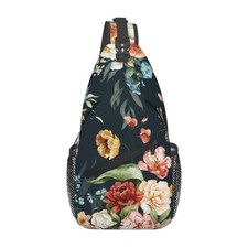 Colorful Floral Pattern Crossbody Sling Bag Watercolor Flowers Women Travel