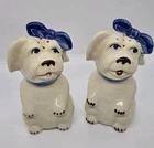 Shawnee MUGGSY DOG W/BLUE SCARF 5 1/4" TALL SALT & PEPPER SHAKERS