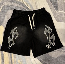 HELLSTAR Black Graphic Print Sweat Shorts for Men with Drawstring