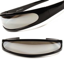 Costume Cyclops Space Chrome Mirrored Futuristic Black Wraparound Sun Glasses