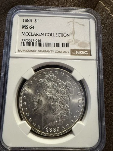 1885 Morgan Silver Dollar $1 NGC MS64 Beautiful Coin MCCLAREN COLLECTION