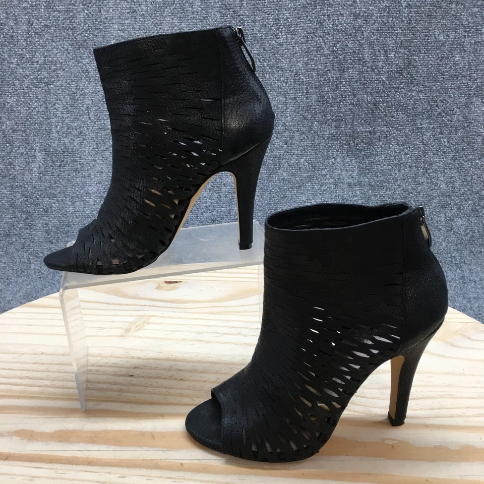 Botas Vince Camuto para mujer 5M Krandi espalda cremallera punta abierta tacones botín cuero negro Foto 2 de 4