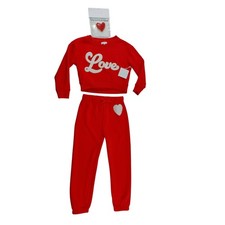 btween Girls Red Love Chenille Patch Sweatshirt and Jogger Pants Set Size 7