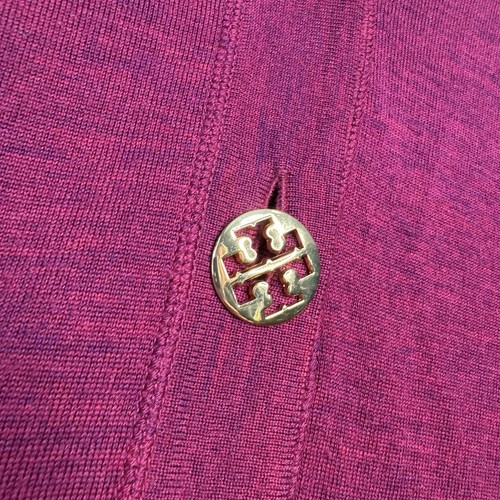 Tory Burch Simone Gold Button Front Merino Wool Cardigan in Purple - Size S - Picture 5 of 7