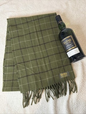 Ardbeg Distillery Islay Pure Wool Scarf Green Plaid Fringe Luxury NEW RARE