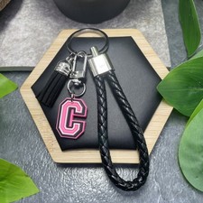 5  Stainless Steel Tassel Initial C Charm Wristlet Keychain New Free Ship D1678