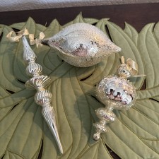 Pottery Barn 3 Christmas Ornaments Silver Fin...