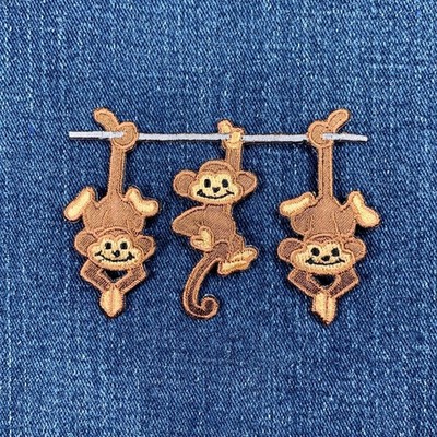 Three Monkeys Applique Patch - Embroidered Zookeeper Animal Badge 3'' (Iron On)